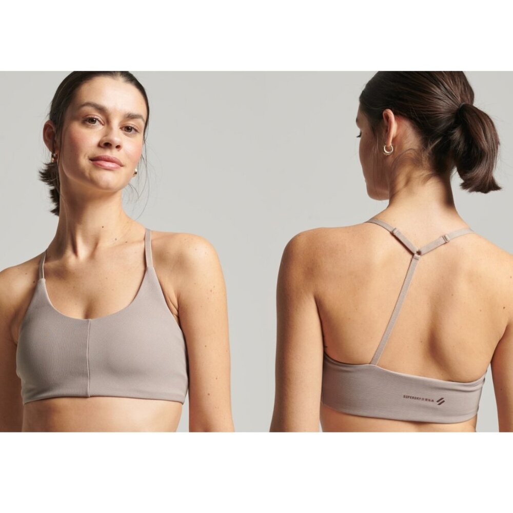 Superdry Flex Asymmetric Low Impact Sports Bra Taupe– US 6 (S)